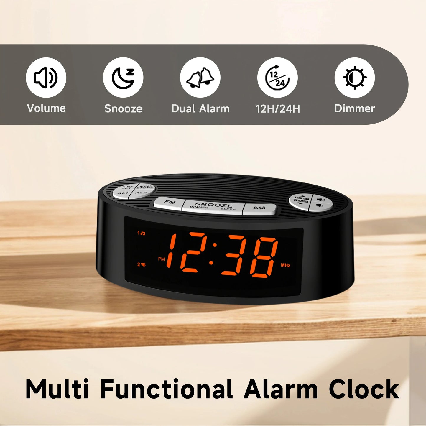 Digital Alarm Clock Radio AM/FM with Clear LED Display and Dual Alarms