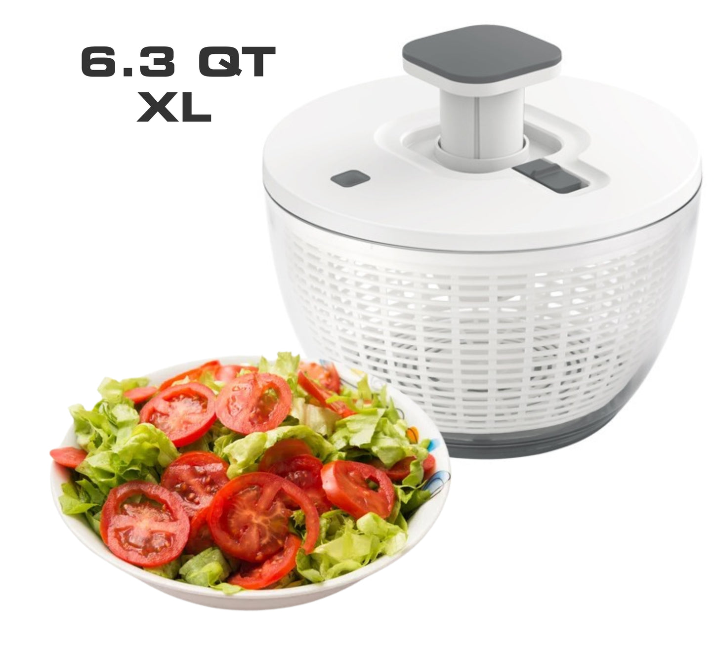 6.3 Qt XL Salad Spinner One-Handed Pump, Fast Dry, Multi-Use, Dishwasher Safe