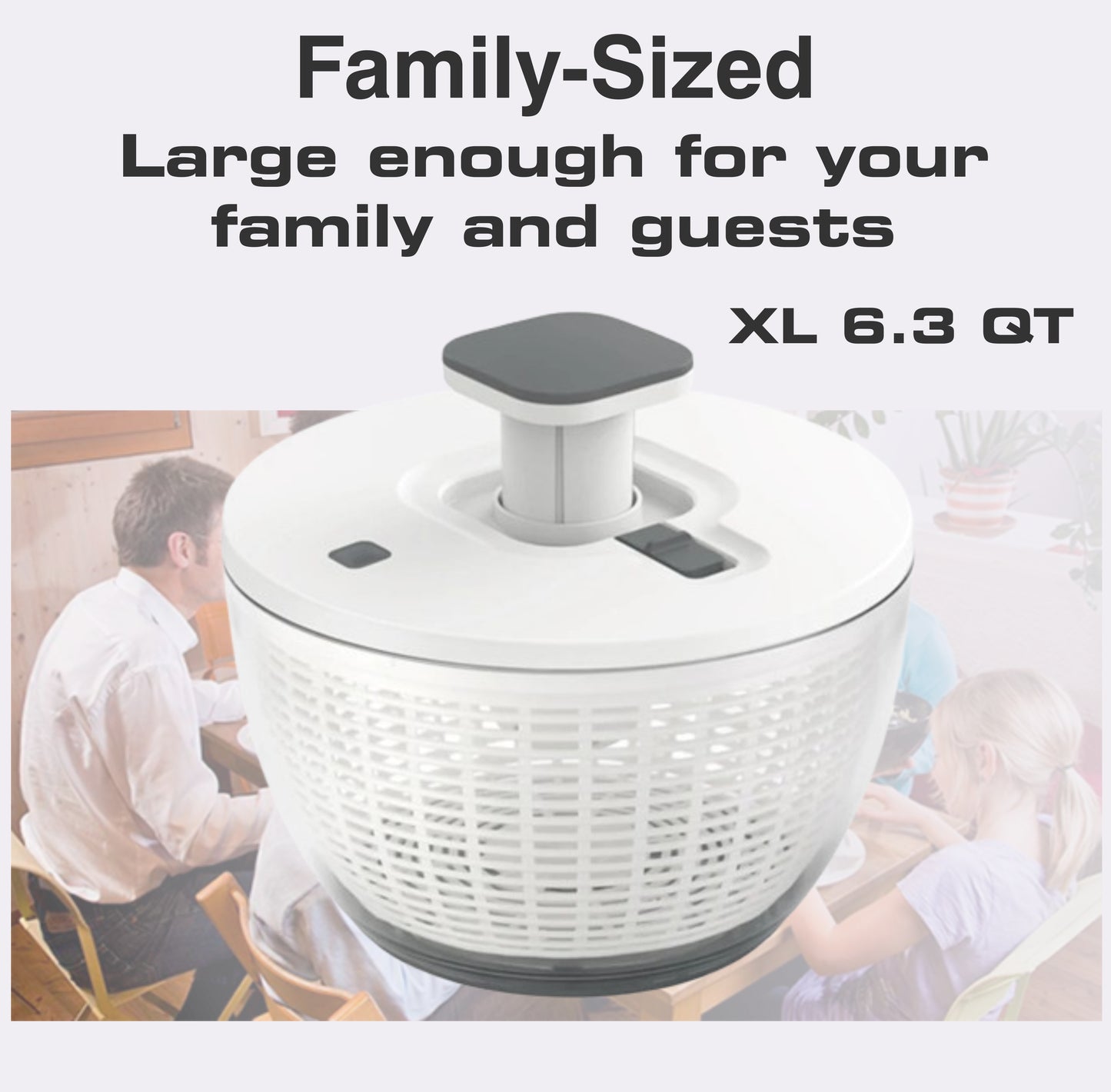 6.3 Qt XL Salad Spinner One-Handed Pump, Fast Dry, Multi-Use, Dishwasher Safe