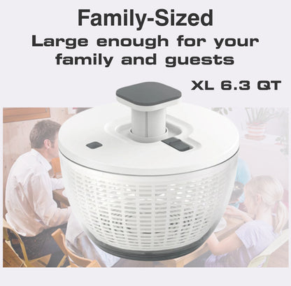 6.3 Qt XL Salad Spinner One-Handed Pump, Fast Dry, Multi-Use, Dishwasher Safe