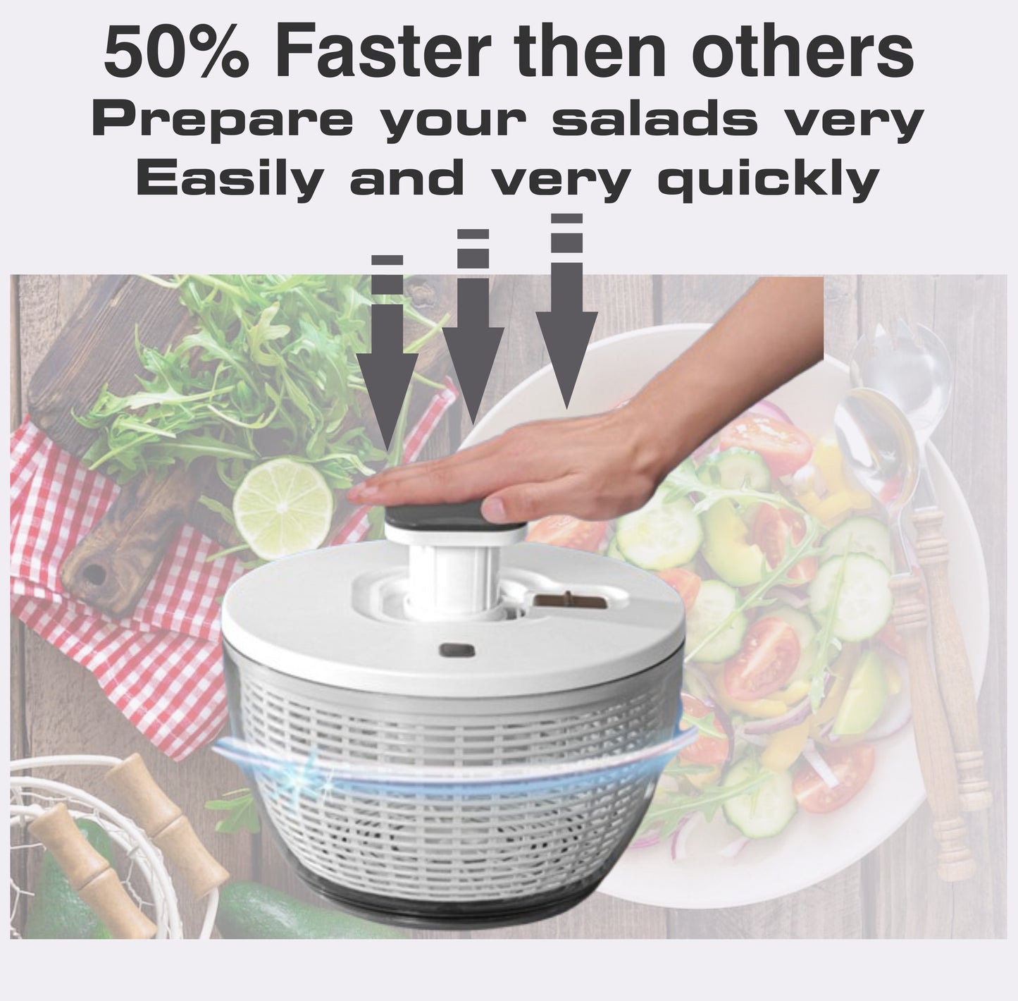 6.3 Qt XL Salad Spinner One-Handed Pump, Fast Dry, Multi-Use, Dishwasher Safe