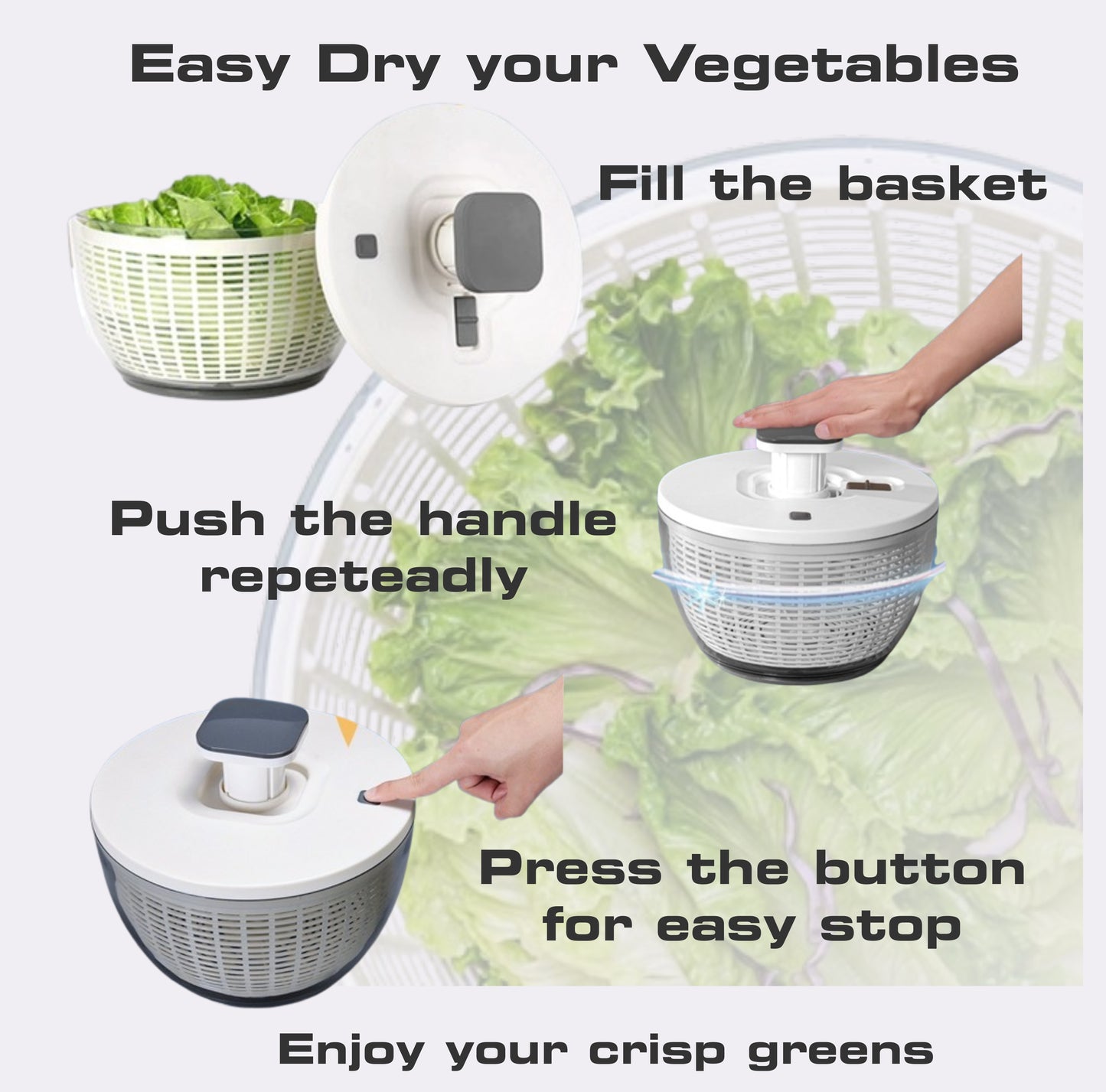 6.3 Qt XL Salad Spinner One-Handed Pump, Fast Dry, Multi-Use, Dishwasher Safe