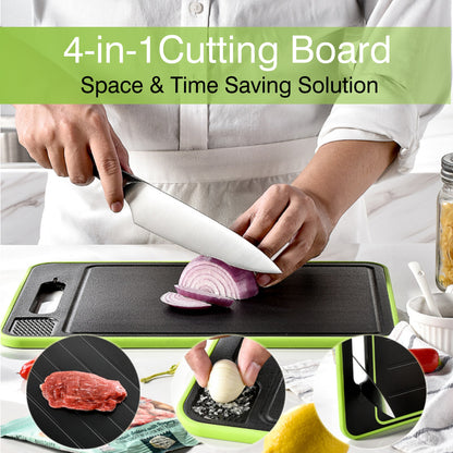 4-in-1 Dual-Sided Cutting SmartBoard with Built-in Defrosting Tray for Frozen Meat