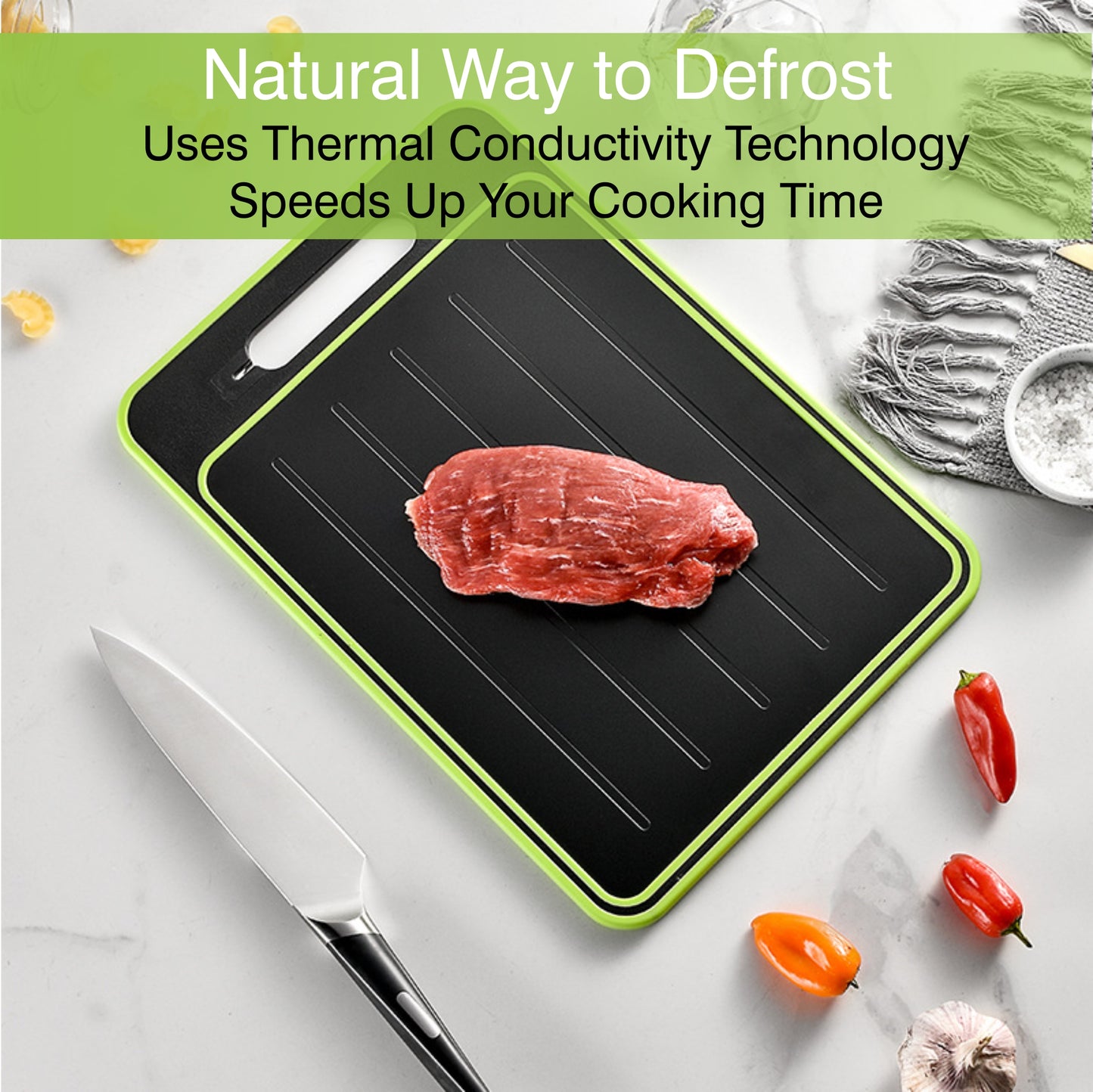 4-in-1 Dual-Sided Cutting SmartBoard with Built-in Defrosting Tray for Frozen Meat