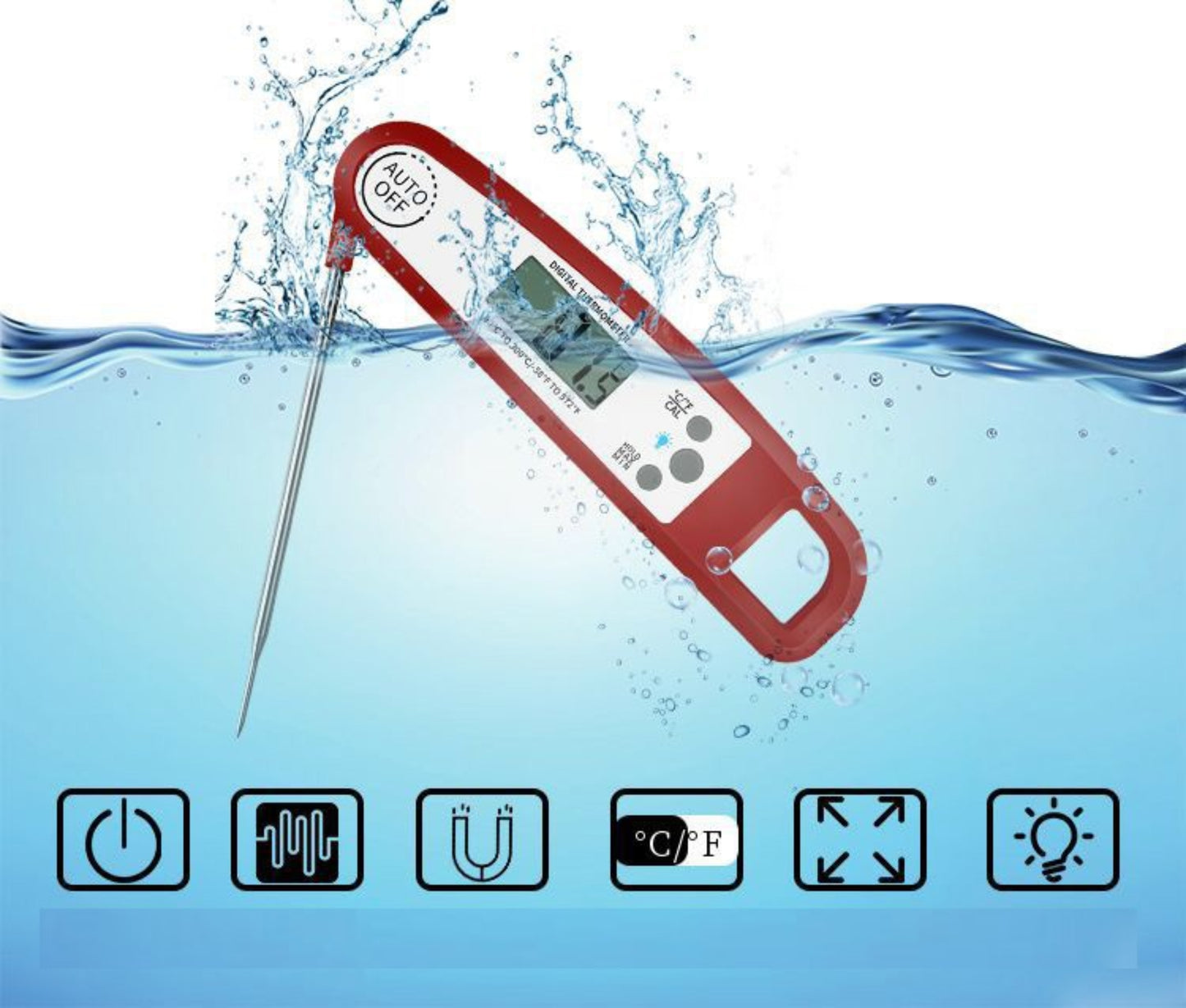 Instant-Read Digital Meat Thermometer, Fast, Accurate & Waterproof for Cooking, Grilling & More