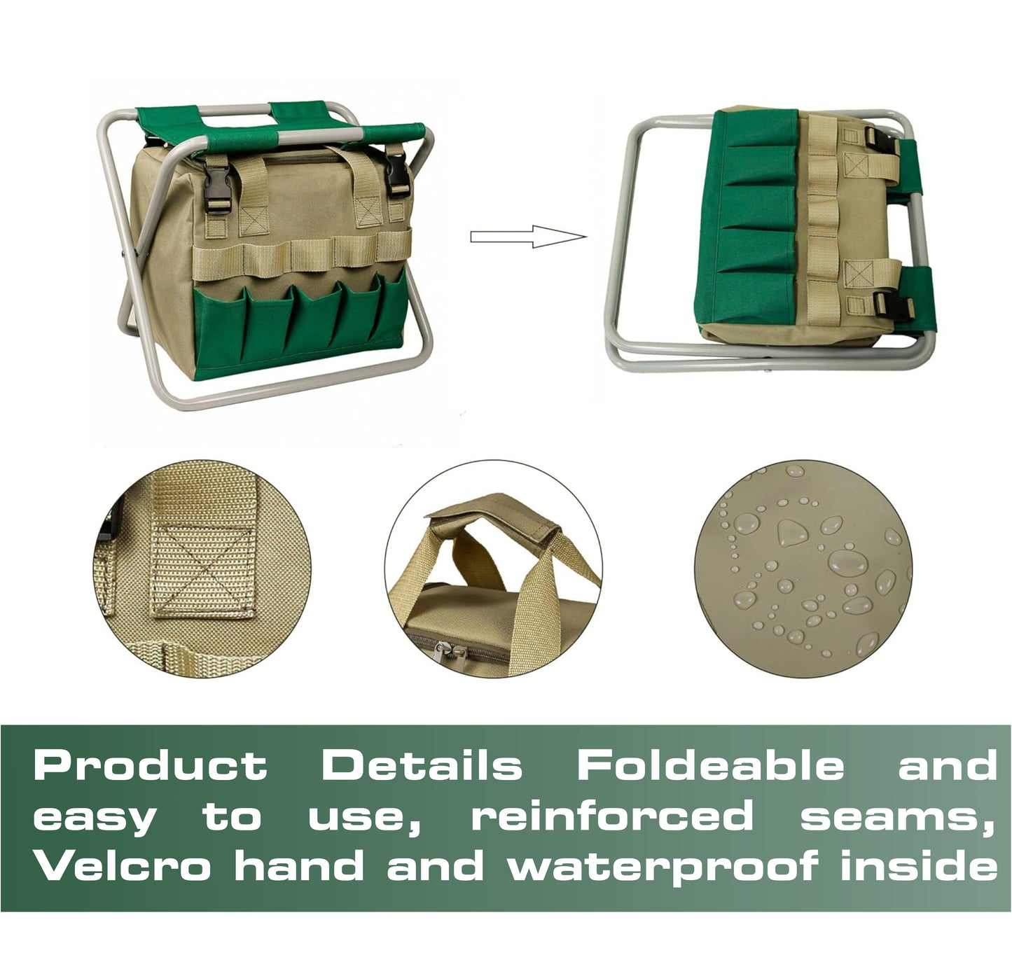 Folding Stool Multifunctional Gardening, Fishing, Camping with Detachable Storage Bag