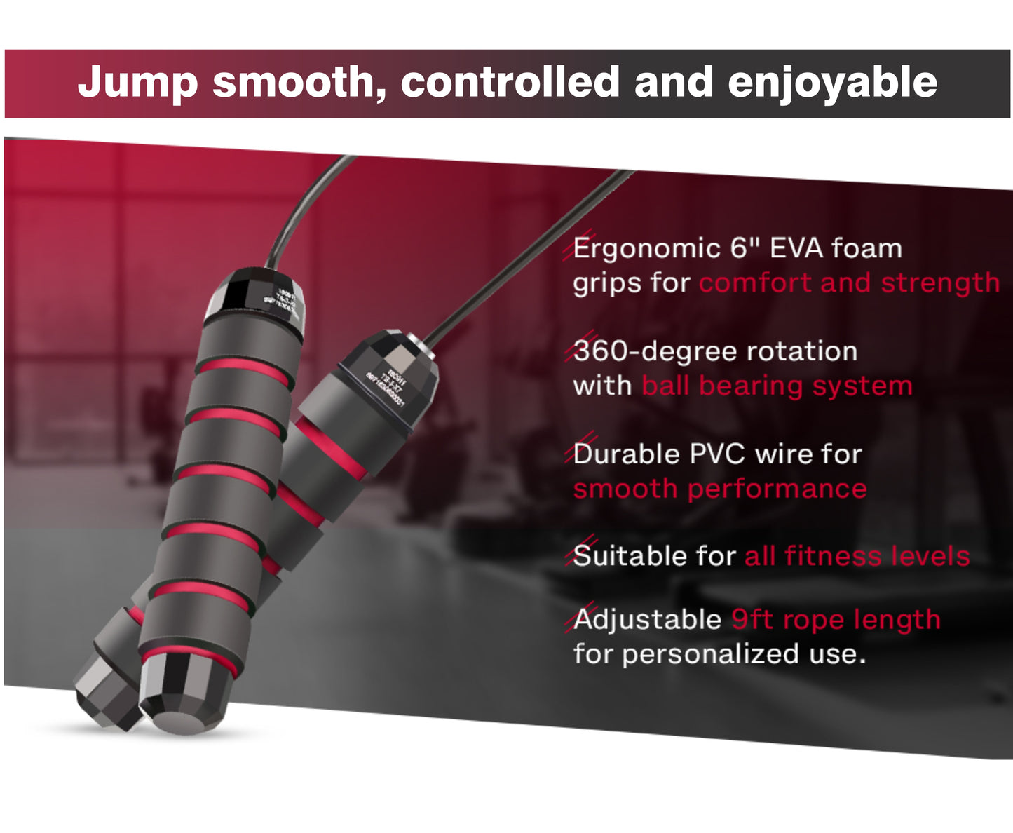 Adjustable Speed Jump Rope with Ball Bearings, Comfortable Grip for All Ages