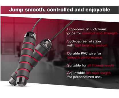 Adjustable Speed Jump Rope with Ball Bearings, Comfortable Grip for All Ages
