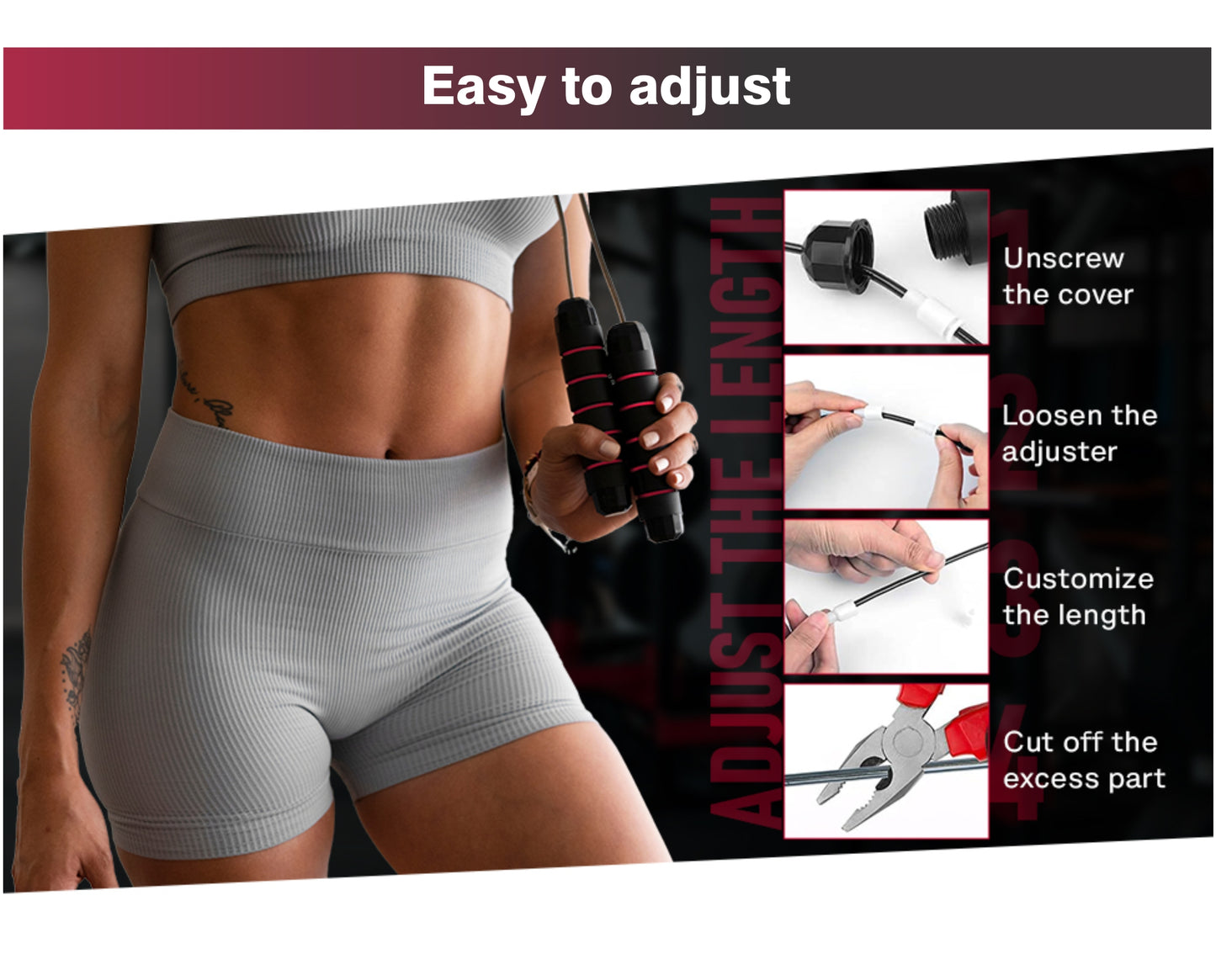 Adjustable Speed Jump Rope with Ball Bearings, Comfortable Grip for All Ages