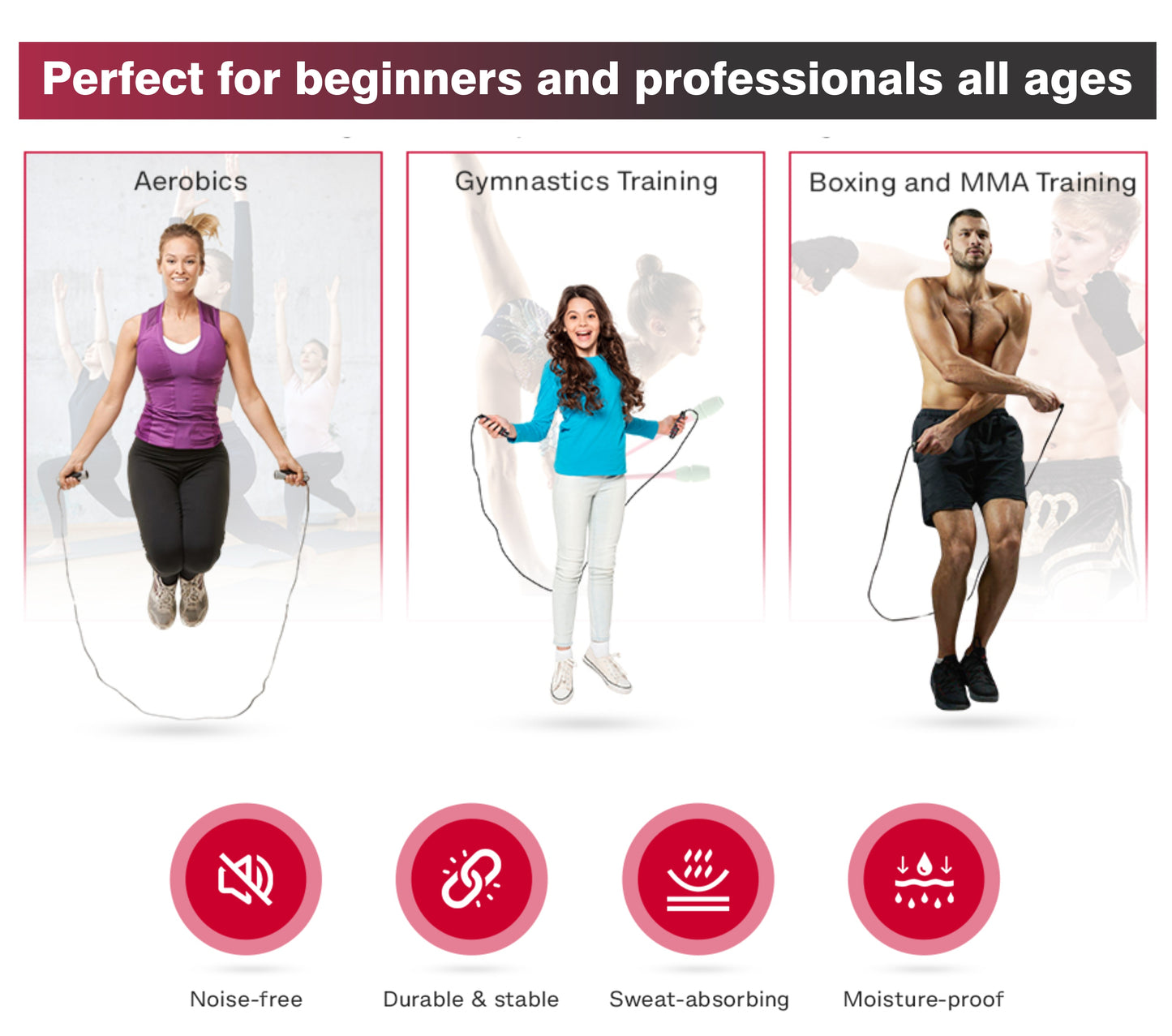 Adjustable Speed Jump Rope with Ball Bearings, Comfortable Grip for All Ages