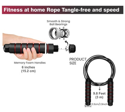 Adjustable Speed Jump Rope with Ball Bearings, Comfortable Grip for All Ages