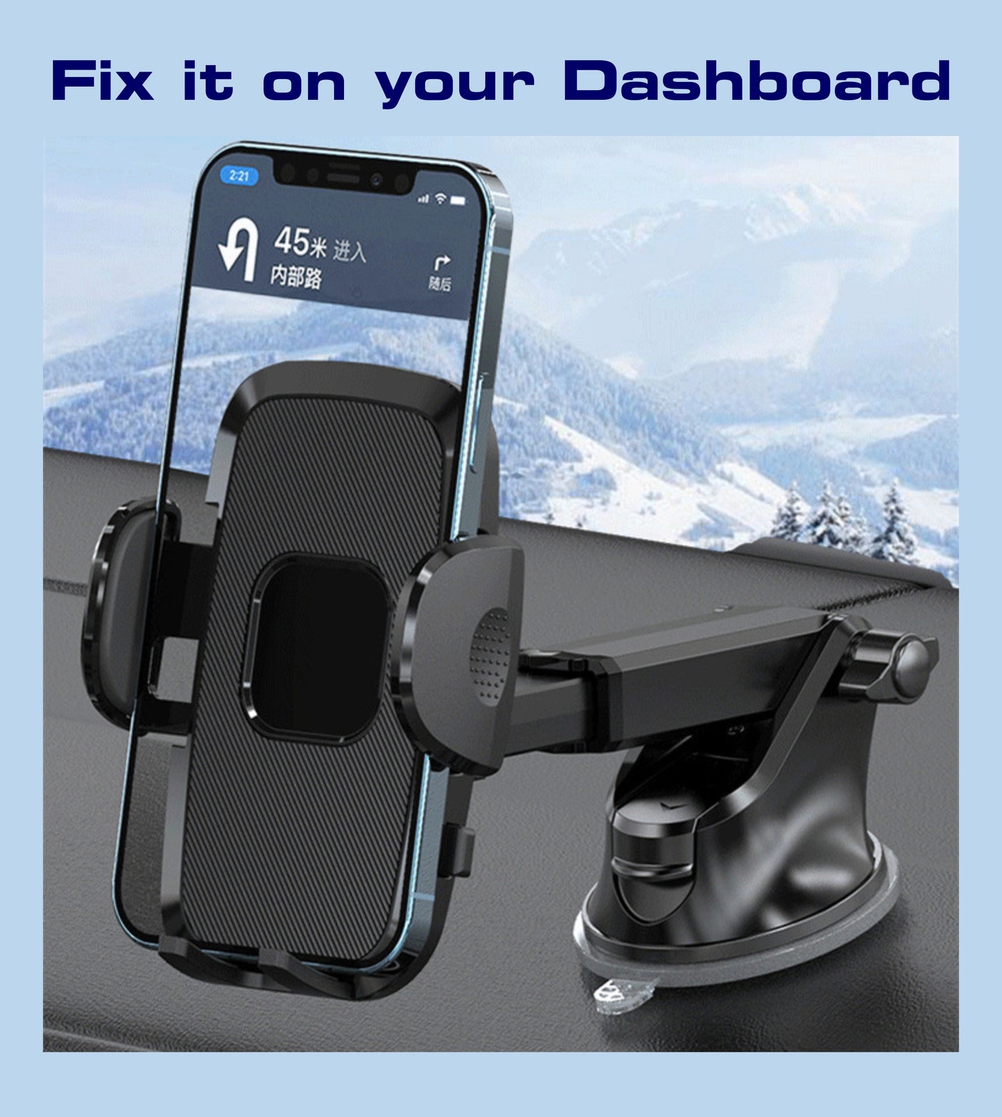 Universal Car Phone Mount with Strong Suction & One-Touch Lock