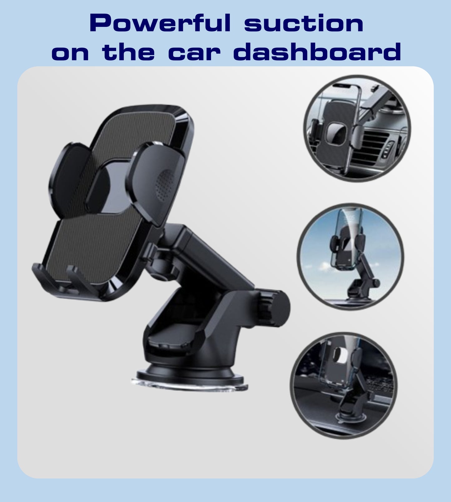 Universal Car Phone Mount with Strong Suction & One-Touch Lock