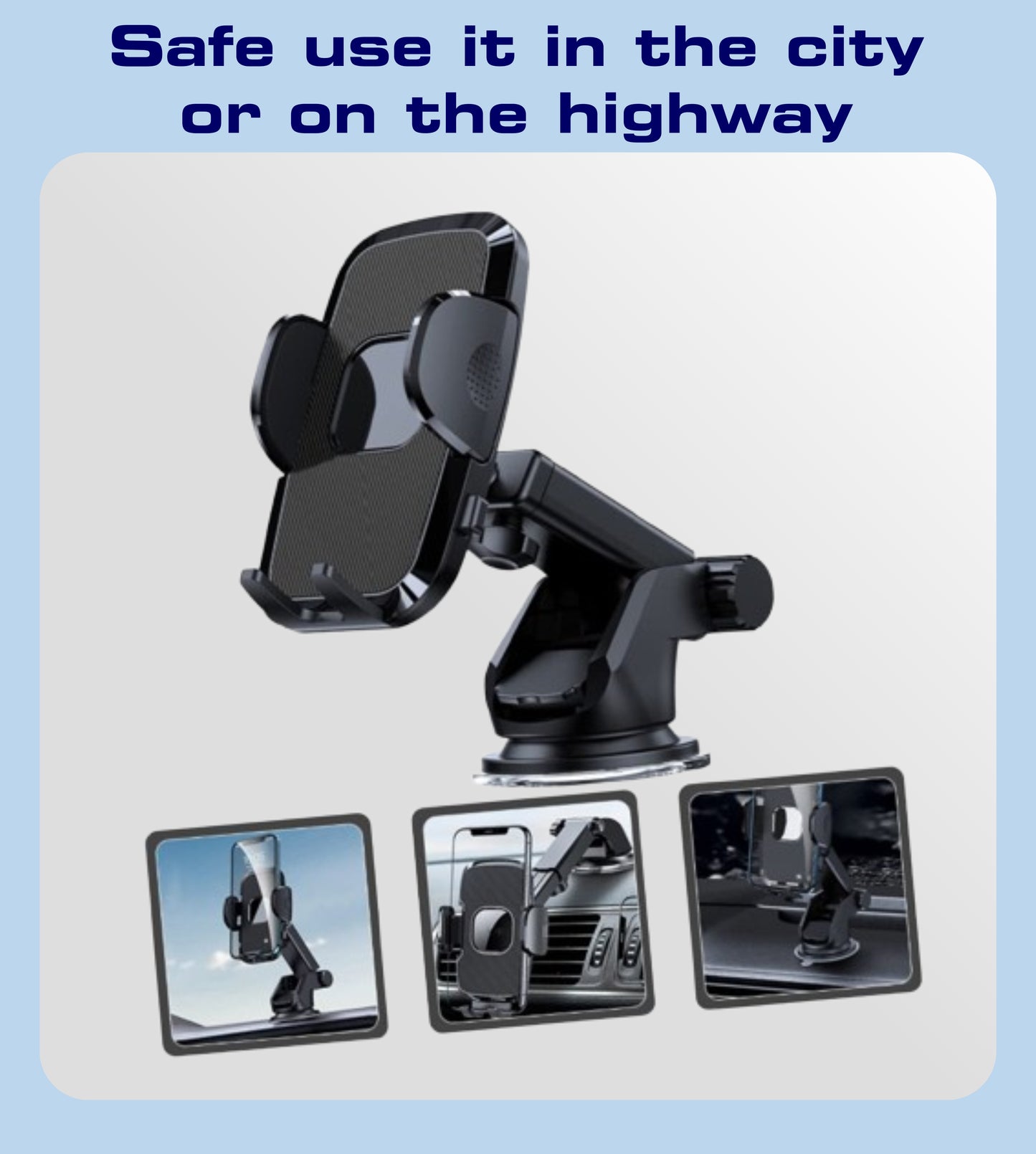 Universal Car Phone Mount with Strong Suction & One-Touch Lock
